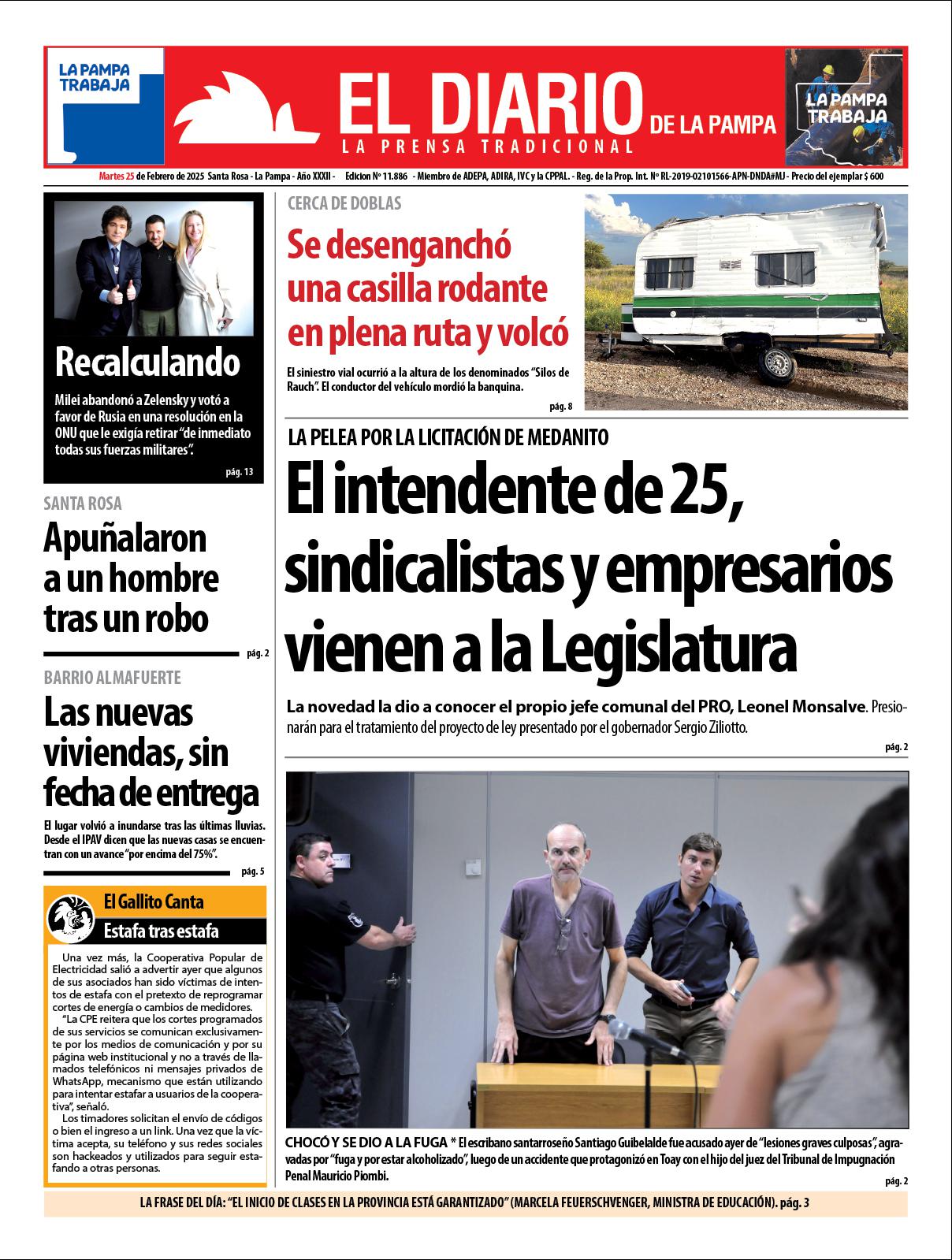 Tapa de El Diario en papel  martes 25 de febrero de 2025